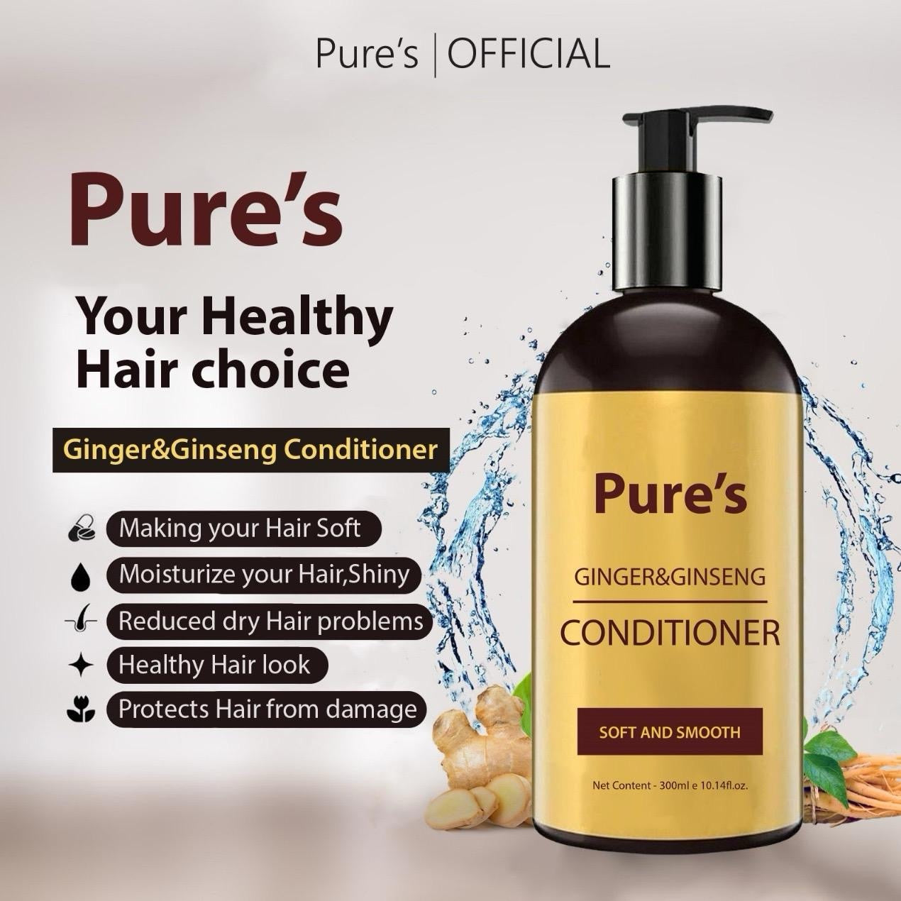 Pure’s Shampoo+Conditioner Ginger&Ginseng Organic Haircare Hair