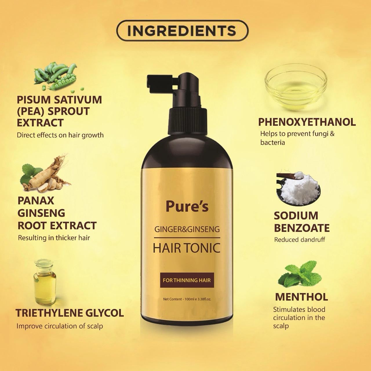 Pure’s Hair Tonic Ginger&Ginseng Organic Haircare hair loss product Koko Shampoo Conditioner Clean