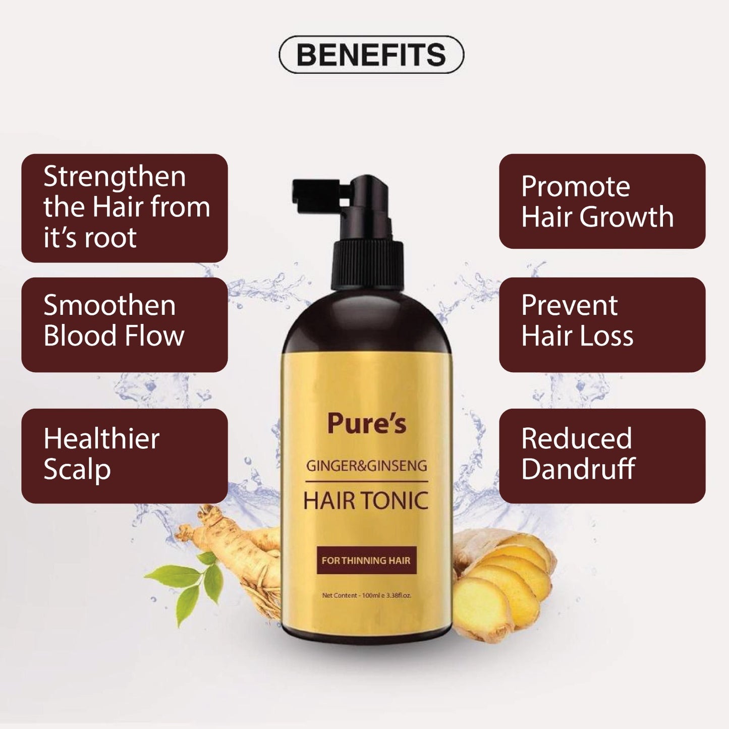 Pure’s Hair Tonic Ginger&Ginseng Organic Haircare hair loss product Koko Shampoo Conditioner Clean