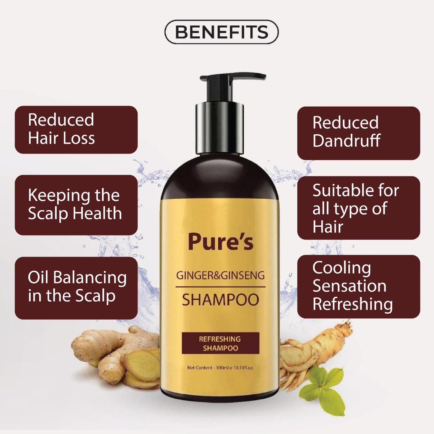 Pure's Shampoo Ginger&Ginseng Organic Haircare Hair Conditioner Koko