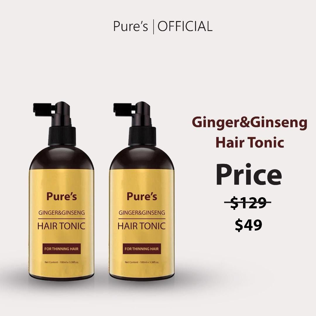 Pure’s Hair Tonic Ginger&Ginseng Organic Haircare hair loss product Koko Shampoo Conditioner Clean