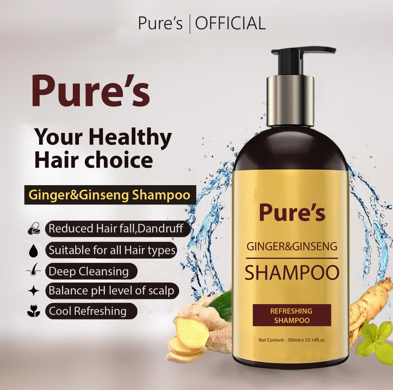 Pure’s Shampoo+Conditioner Ginger&Ginseng Organic Haircare Hair