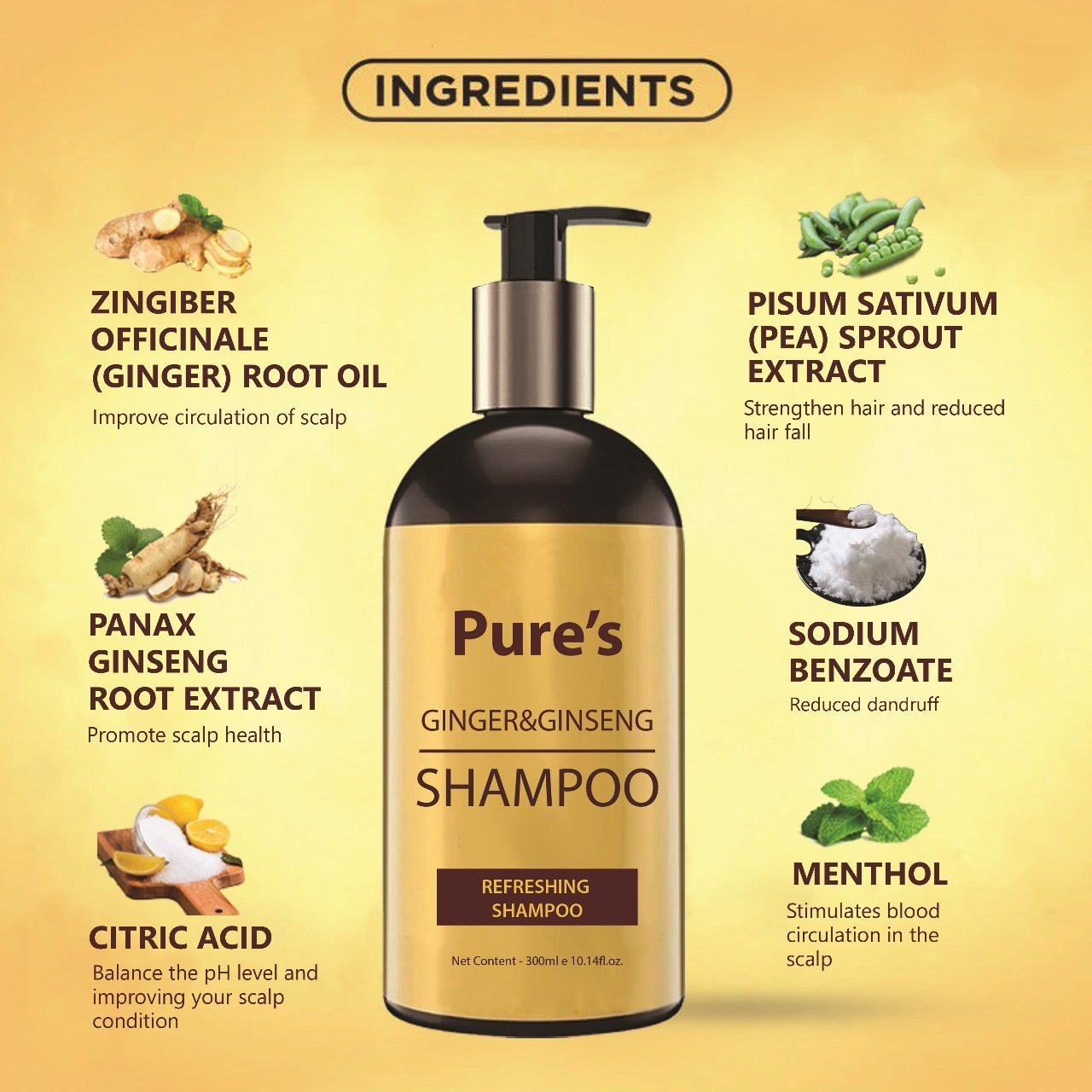 Pure's Shampoo Ginger&Ginseng Organic Haircare Hair Conditioner Koko